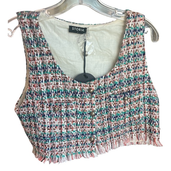 Storia Preppy Crop Tweed Button Up Vest Size: Large - Picture 1 of 5